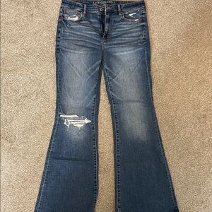American Eagle Outfitters Distressed Blue Wide Leg Jeans